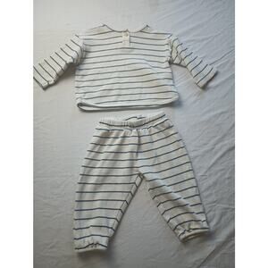 Zara Stripped Thermal Set Outfit Infant Size 6-9 Months White Blue Pull on